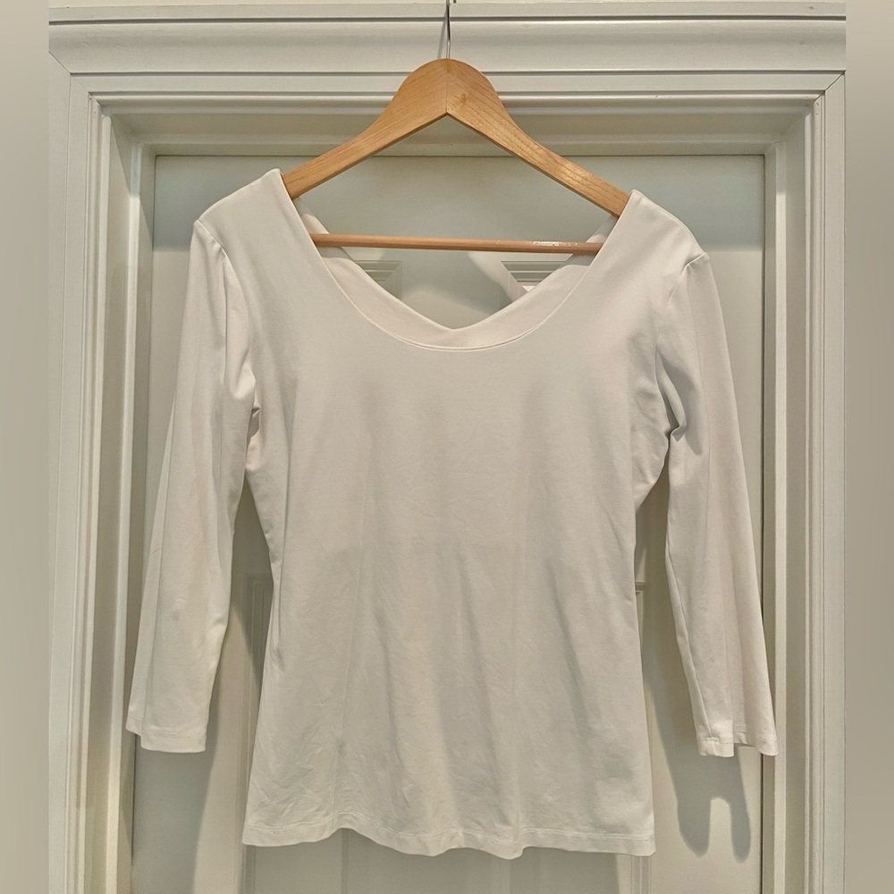Go Fish Three Quarter Inch Sleeve White Top